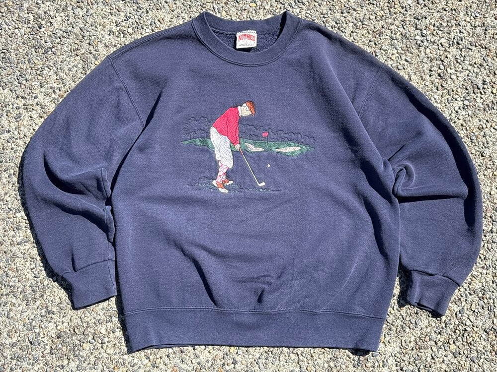 Vtg 90s Nutmeg Mills Golf Embroidered Crewneck navy sweatshirt medium USA made